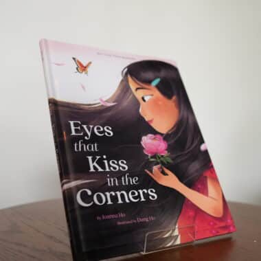Eyes That Kiss in the Corners children’s book displayed on a table at BookBurn Cafe and Social